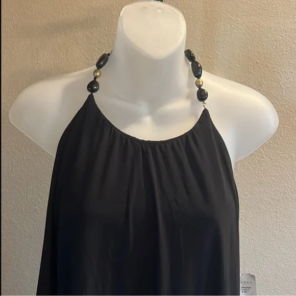 Lauren Ralph Lauren Black Halter Neck with Stones Stretchy Dress size 6 NWOT - Picture 2 of 7